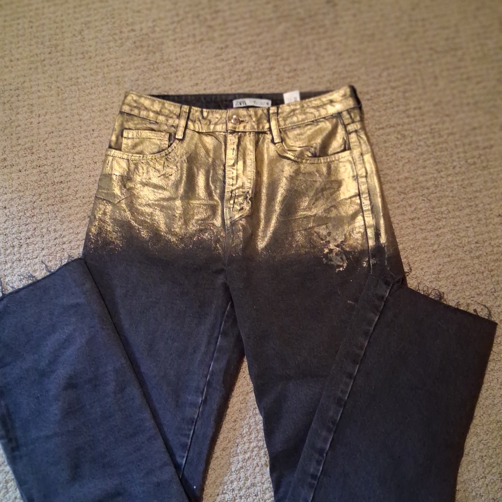 Zara Gold and Black Flare Jeans